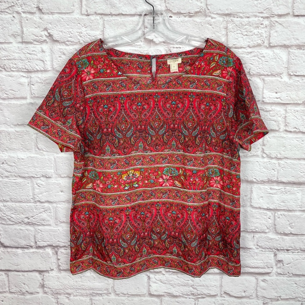 J. Crew Factory Antique Red Floral Paisley Blouse Size M